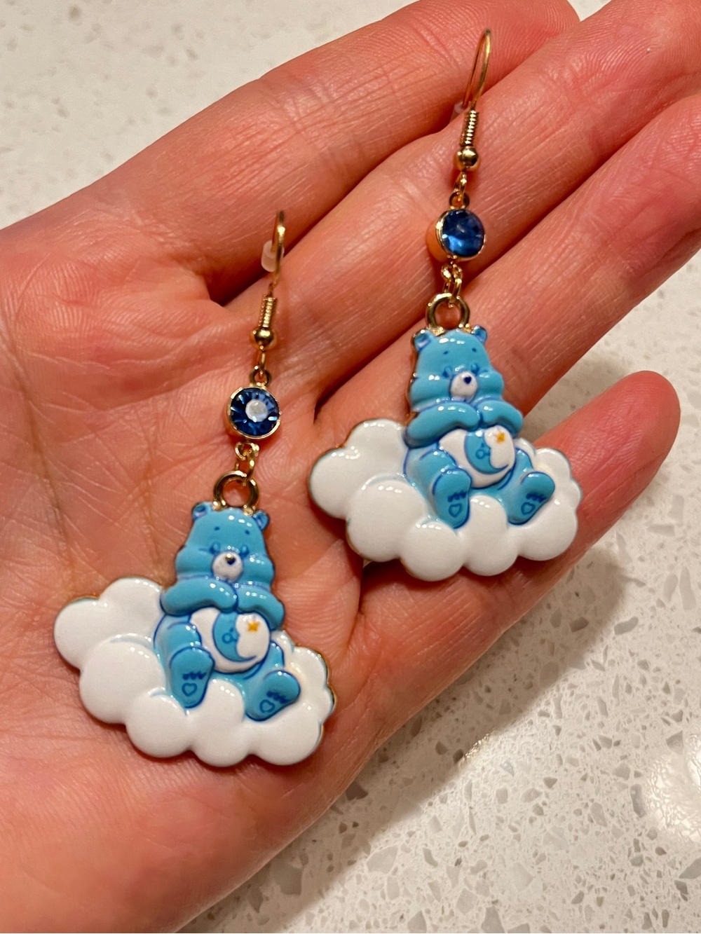 Care Bear , Blue Bear on Cloud Drop Earrings